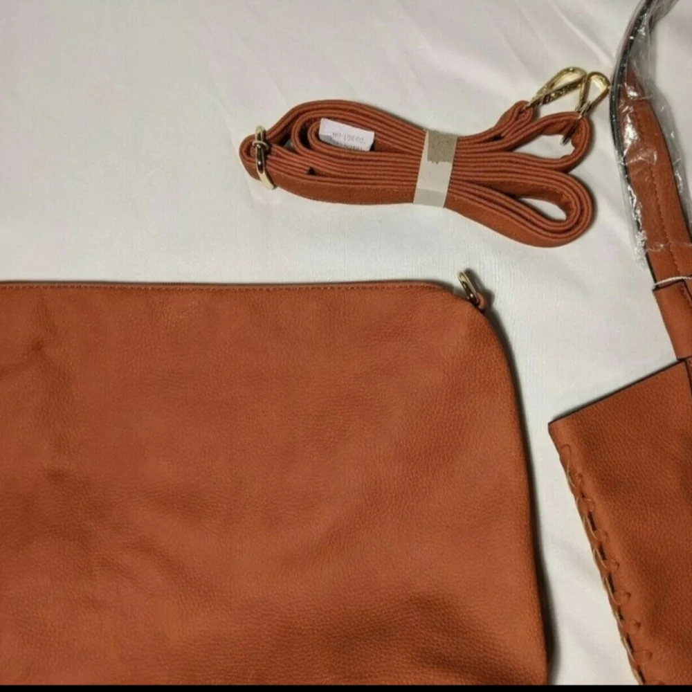 2-in-1 Vegan Leather Whipstitch Tote